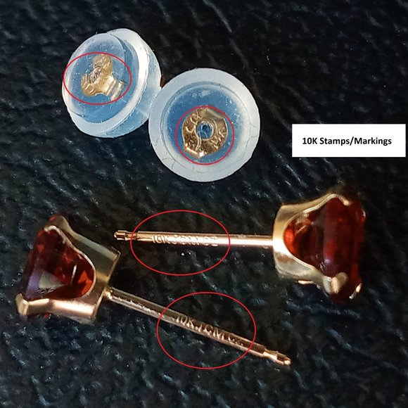 (SOLD) 10K Yellow Gold Deep Red Garnet Stud Post Earrings - Picture 9 of 10